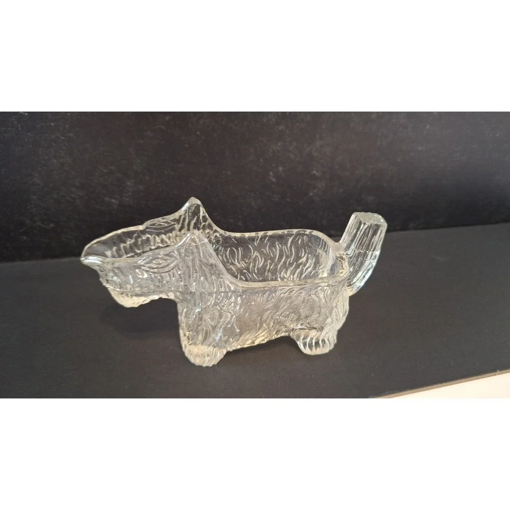 VINTAGE L E SMITH PRESSED GLASS SCOTTIE DOG CREAMER FIGURINE DISH 4.5